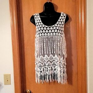 Women's L White Crochet/Mesh Top